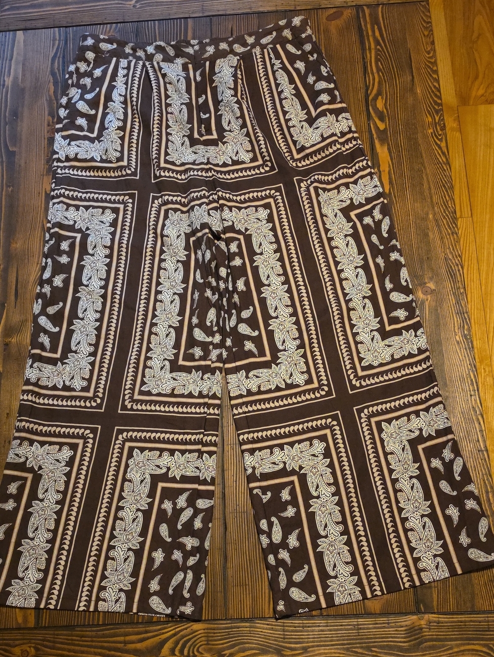 Rachel Zoe NWT Brown Paisley Border Print Wide Leg Palazzo Pants Size XL